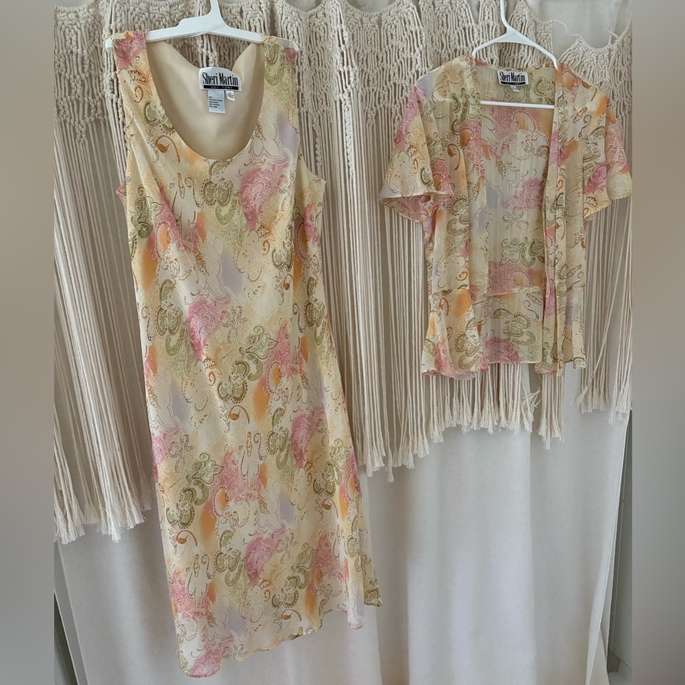 Pastel Paisley Slip Dress with Matching Lightweight Cardigan